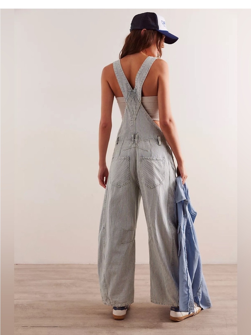 Free People We The Free Good Luck Striped Cotton Overalls - Picture 2 of 9